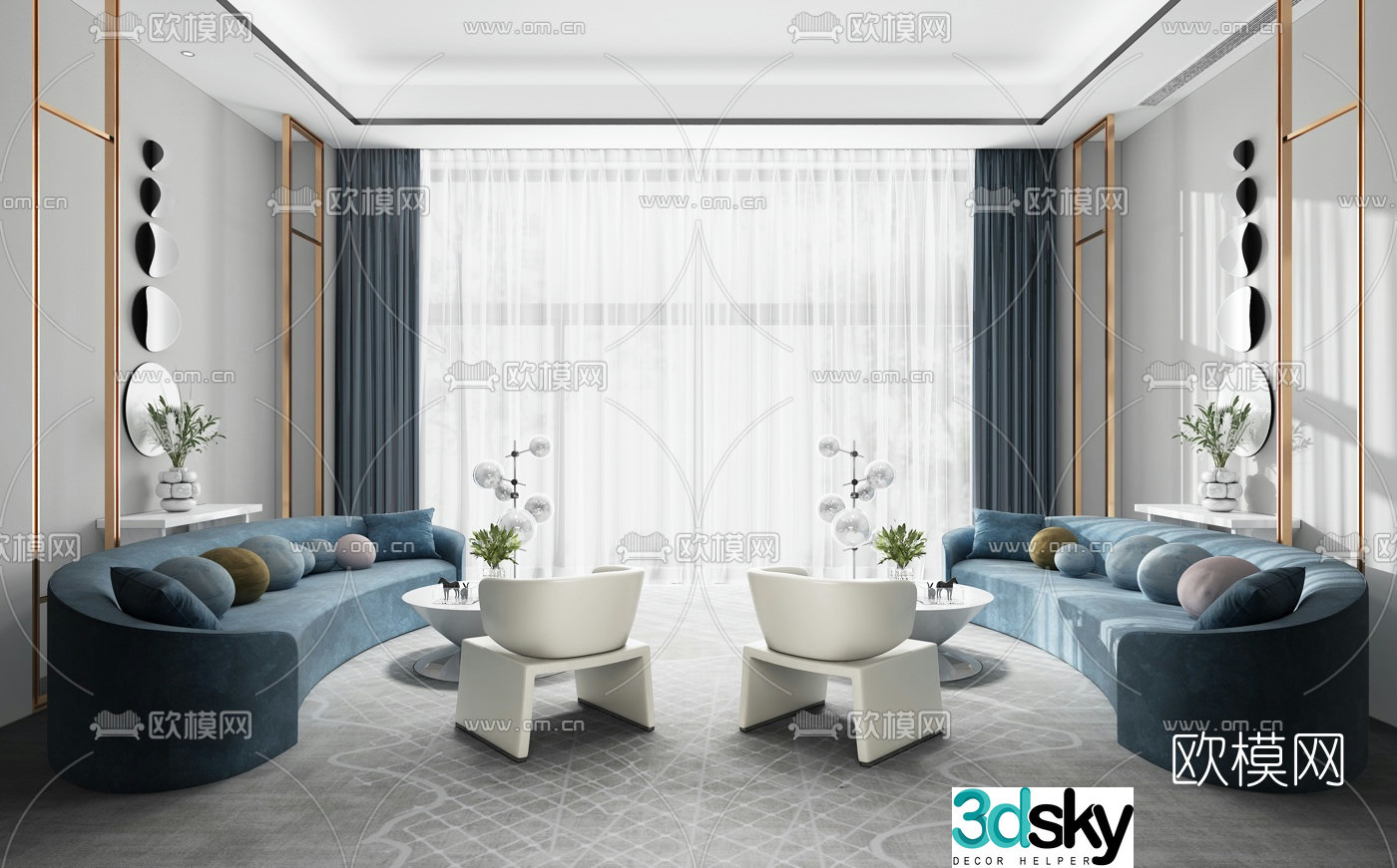 Modern hotel club reception room 3d model
