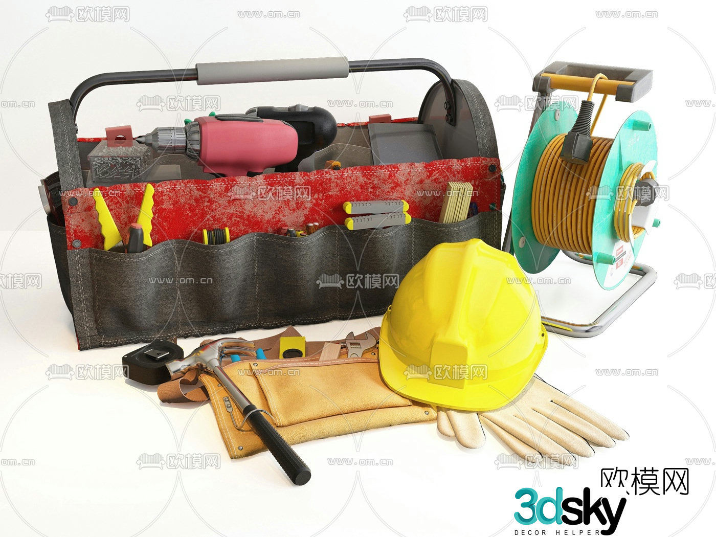 Modern construction toolbox tool kit 3d model