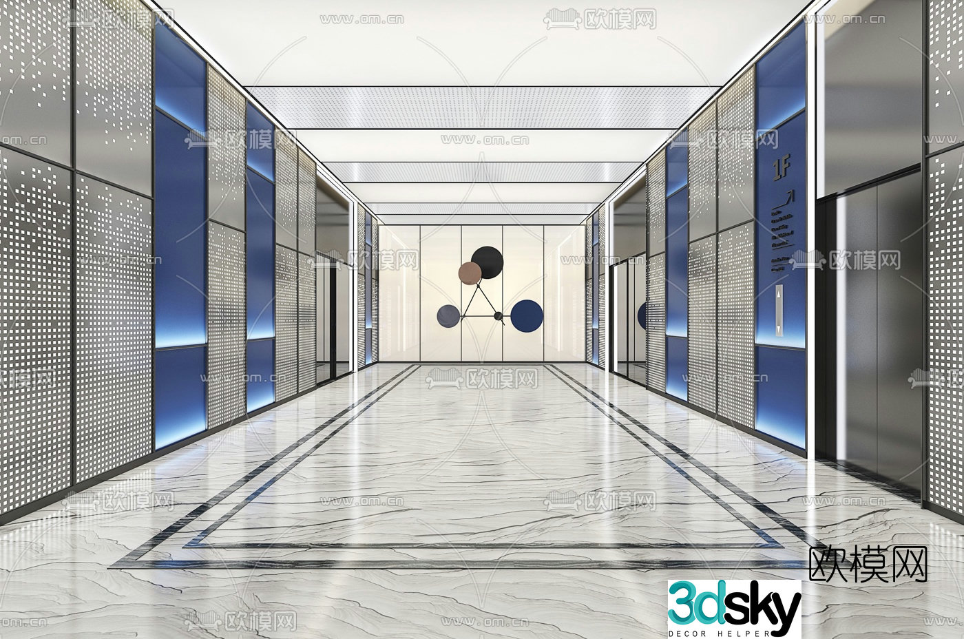Postmodern hotel elevator hall 3d model