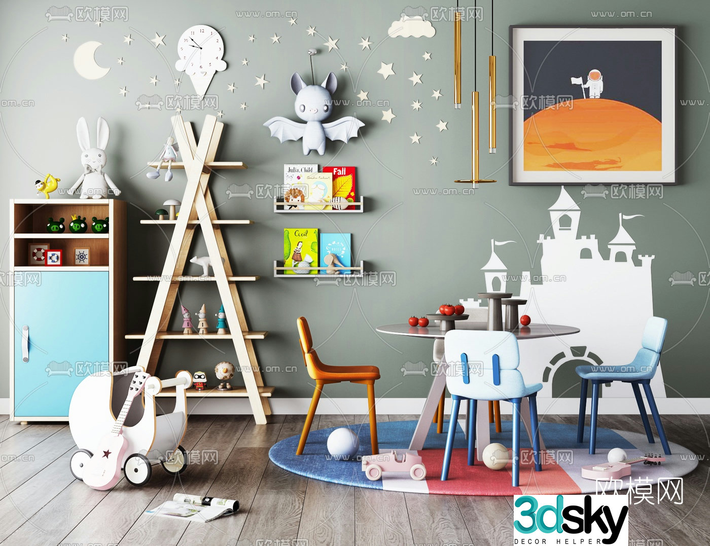 Modern children’s table and chair play set 3d model