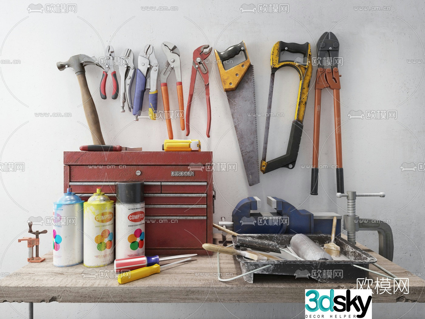 Industrial style hardware tools 3d model