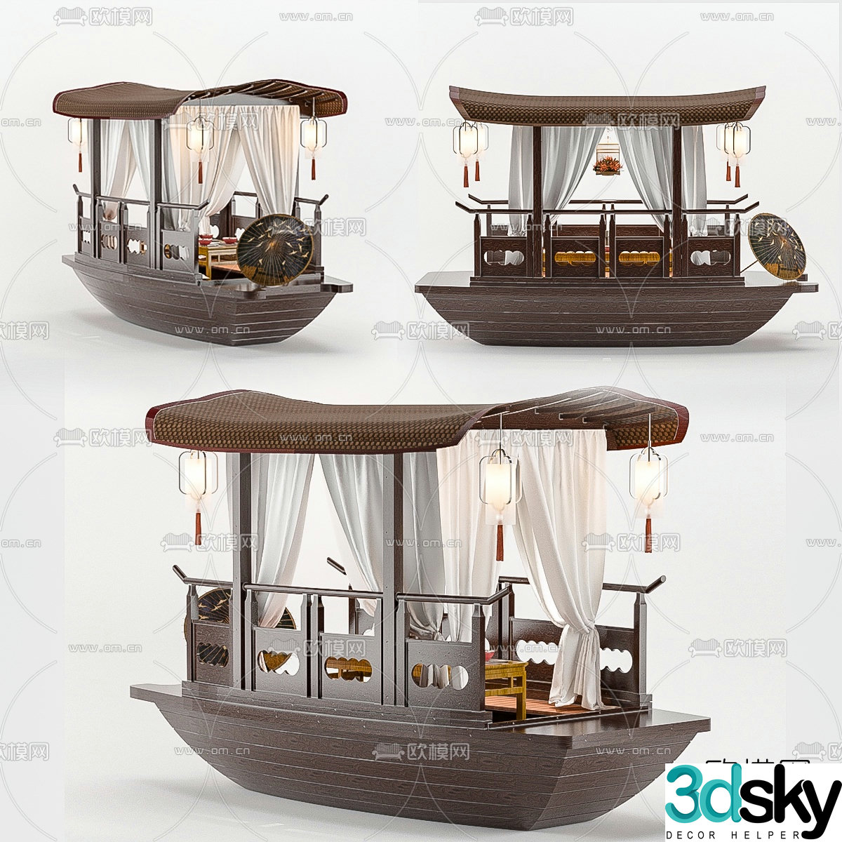 Chinese wooden boat 3d model