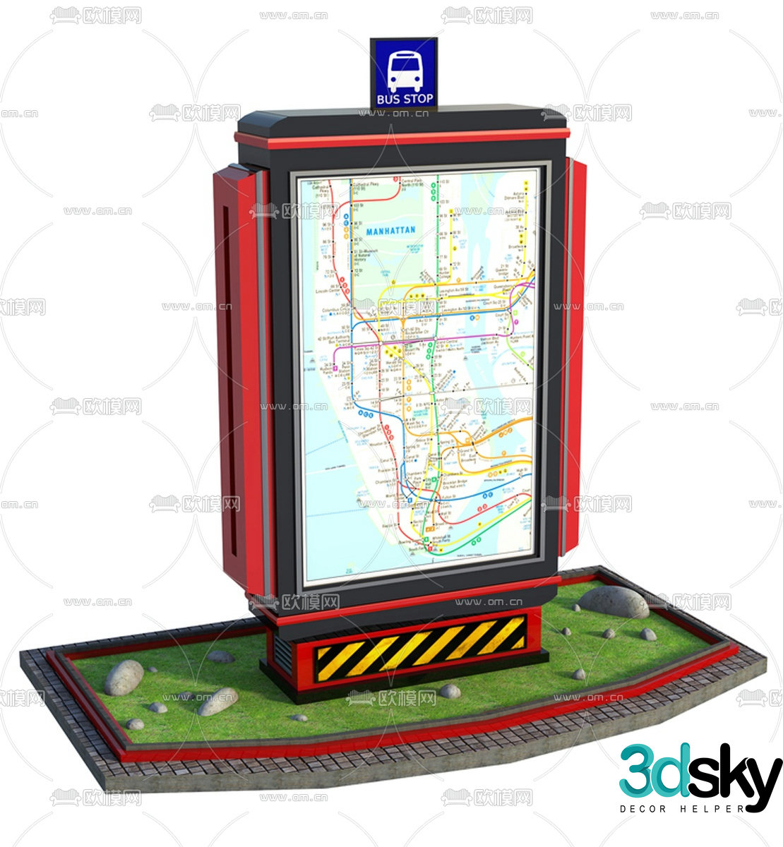 Modern subway route sign 3d model