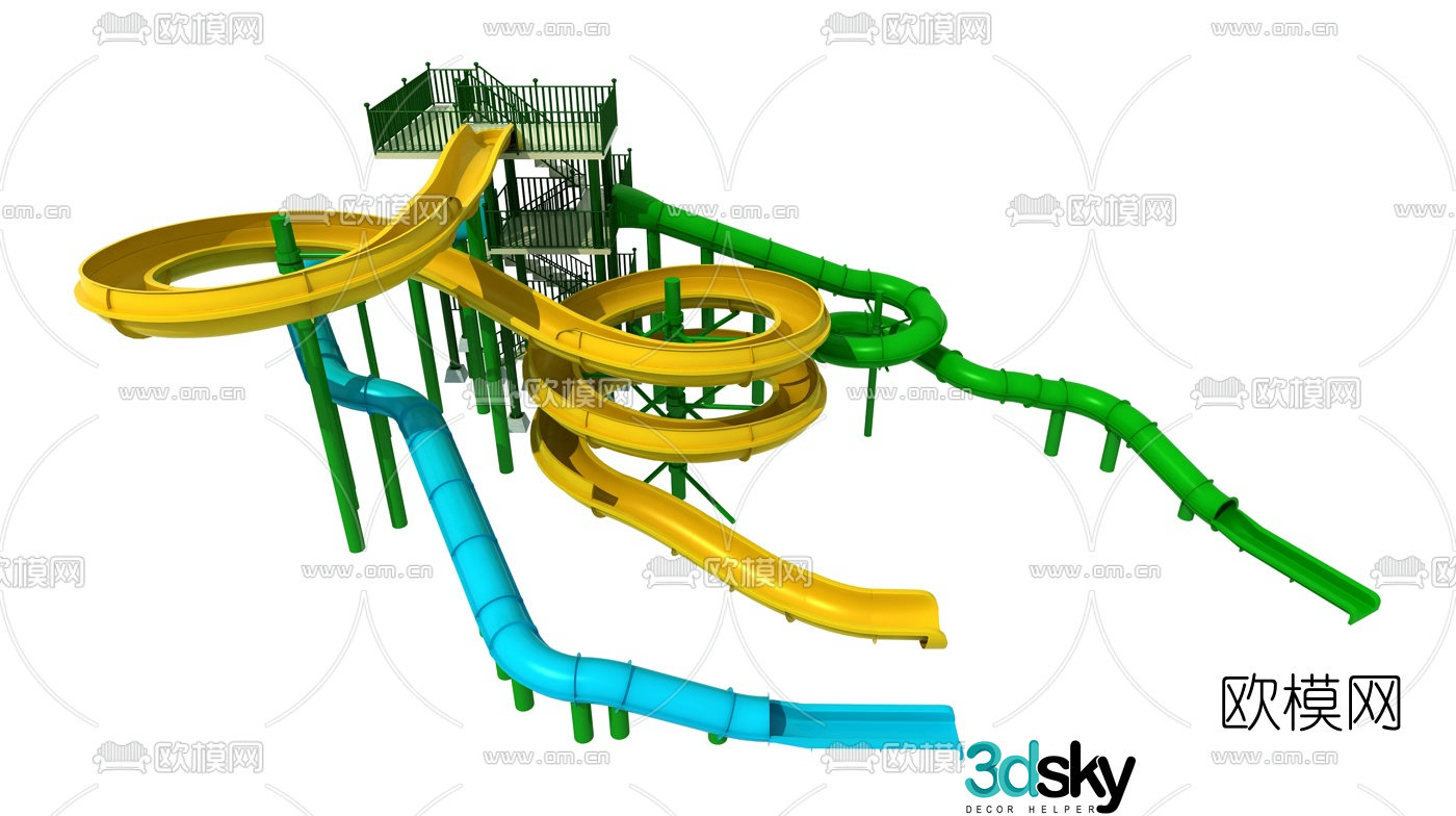 Modern water slide ride 3d model