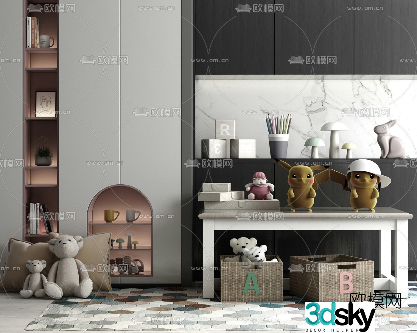 Modern children’s cabinet children’s table 3d model