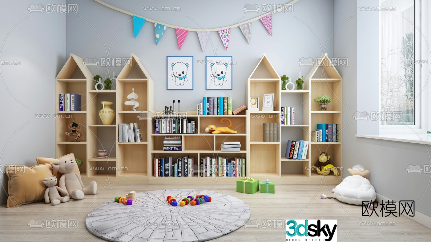 Modern children’s creative bookshelf 3d model
