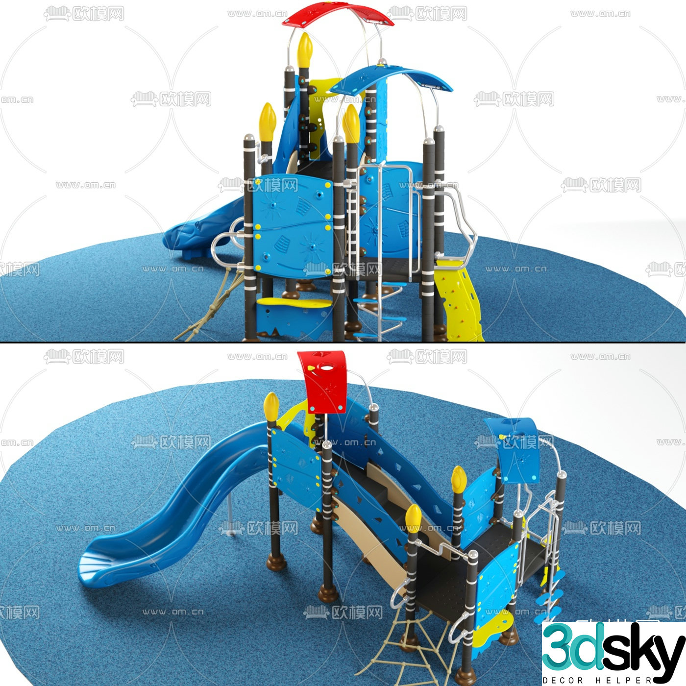 Modern metal structure small plastic slide for children 3d model