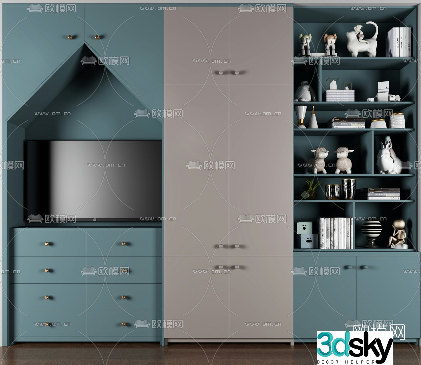 Modern children’s bookcase decorative cabinet 3d model