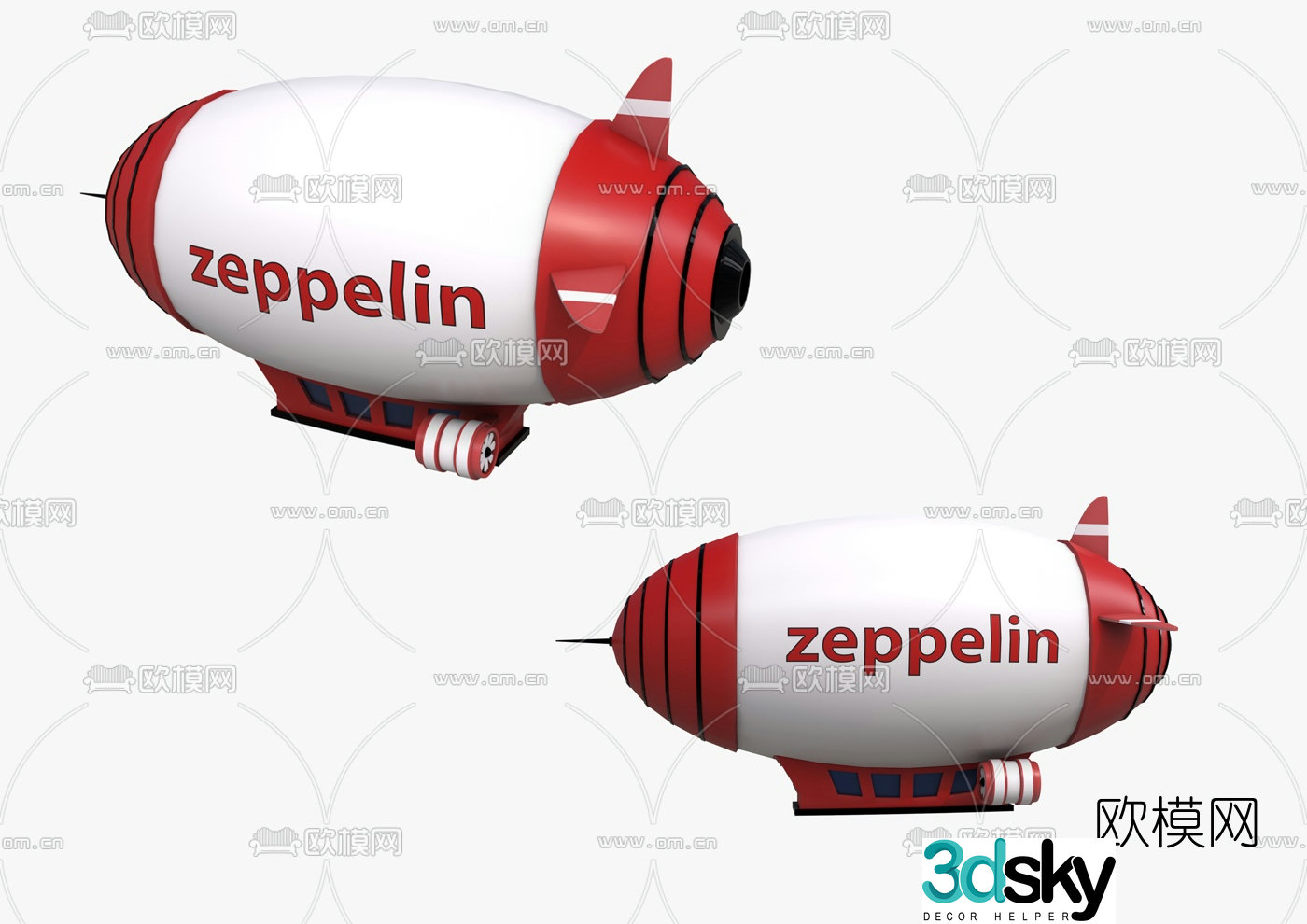 Modern airship hot air balloon 3d model