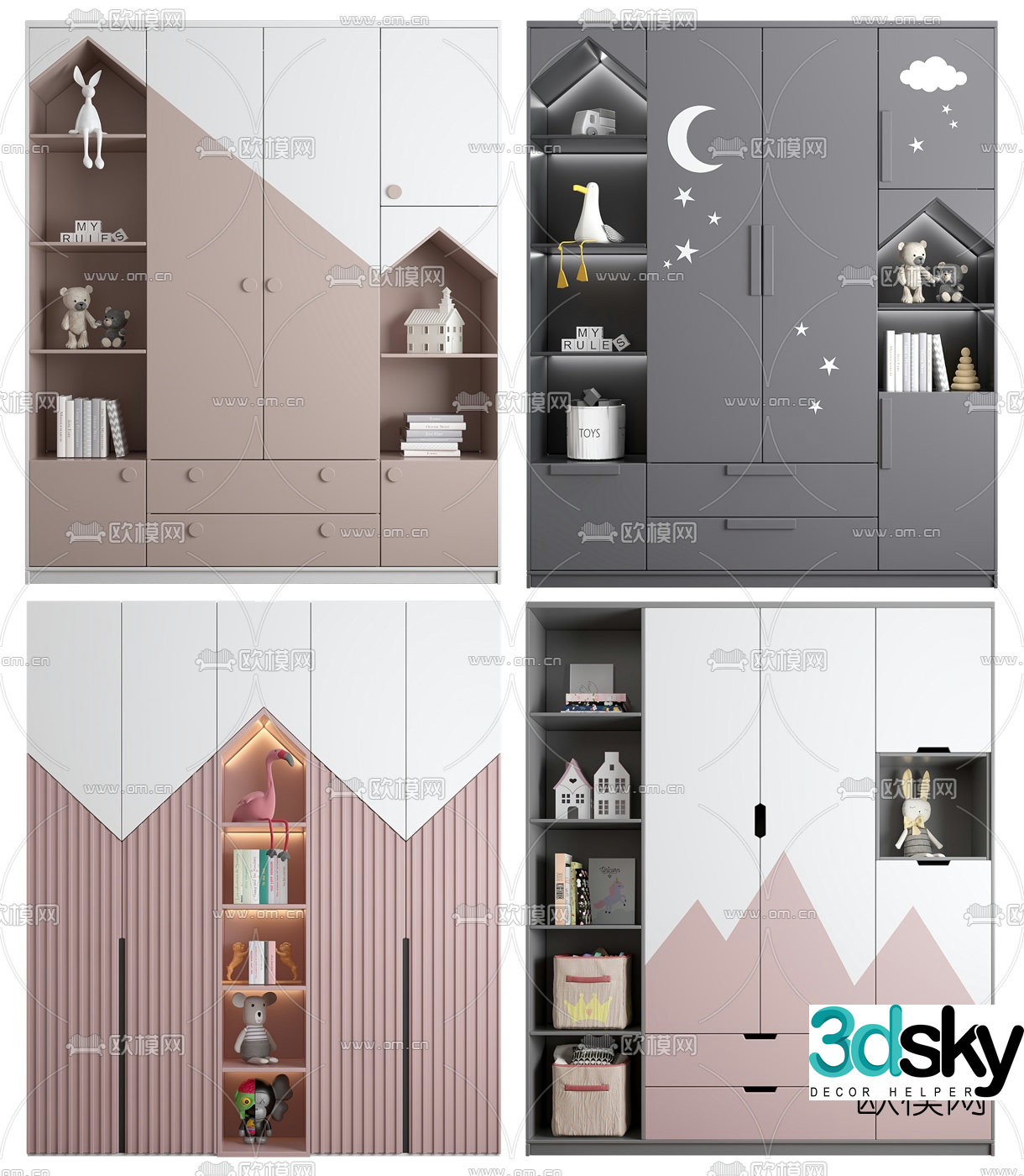 Nordic children’s wardrobe storage cabinet 3D model