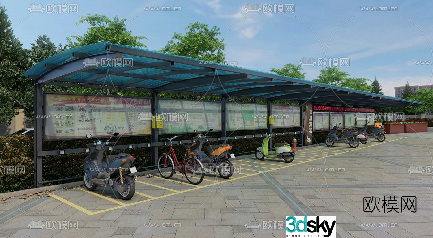 Modern bicycle parking shed 3d model