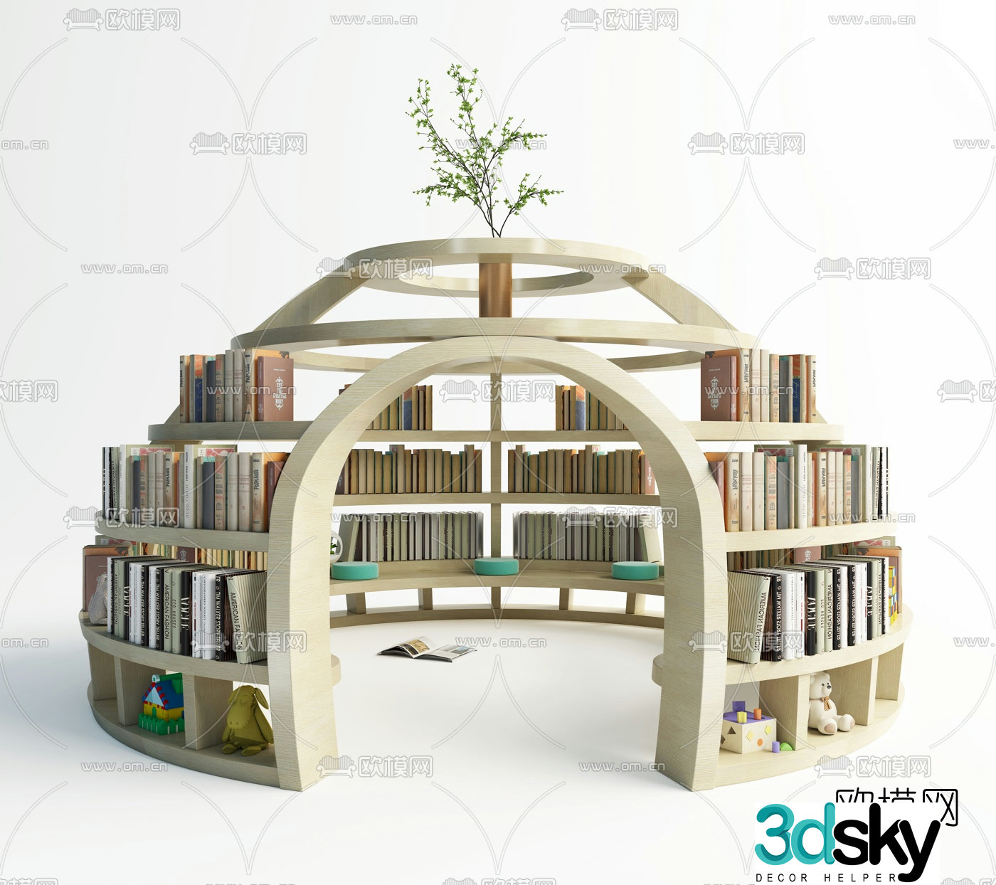 Modern children’s reading area bookshelf 3d model