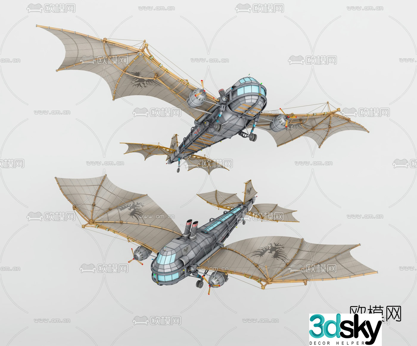 Industrial wind dragon glider model 3d model
