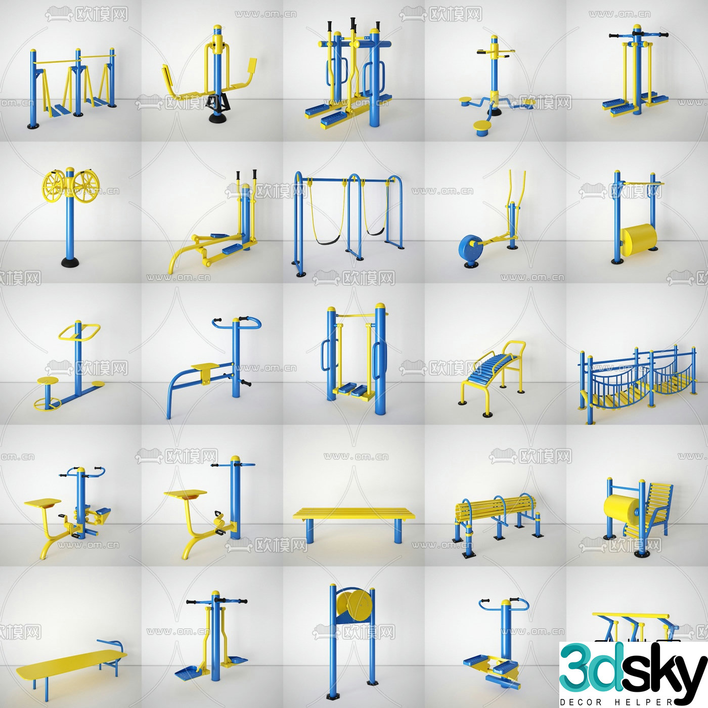 Modern outdoor fitness exercise equipment 3d model