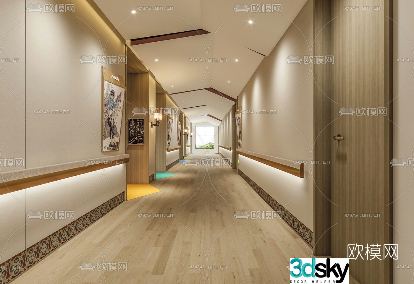Modern hotel corridor aisle 3d model