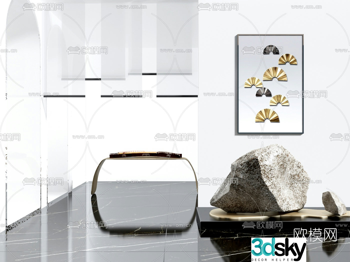 New Chinese style guzheng stone ornaments 3d model