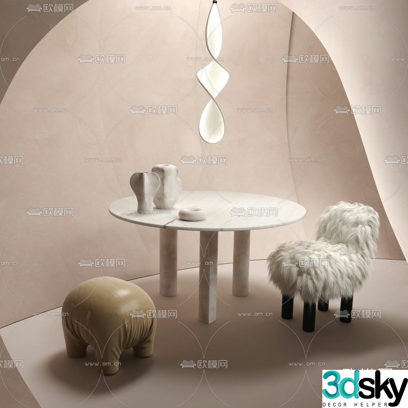 Modern children’s lamb table and chair 3d model