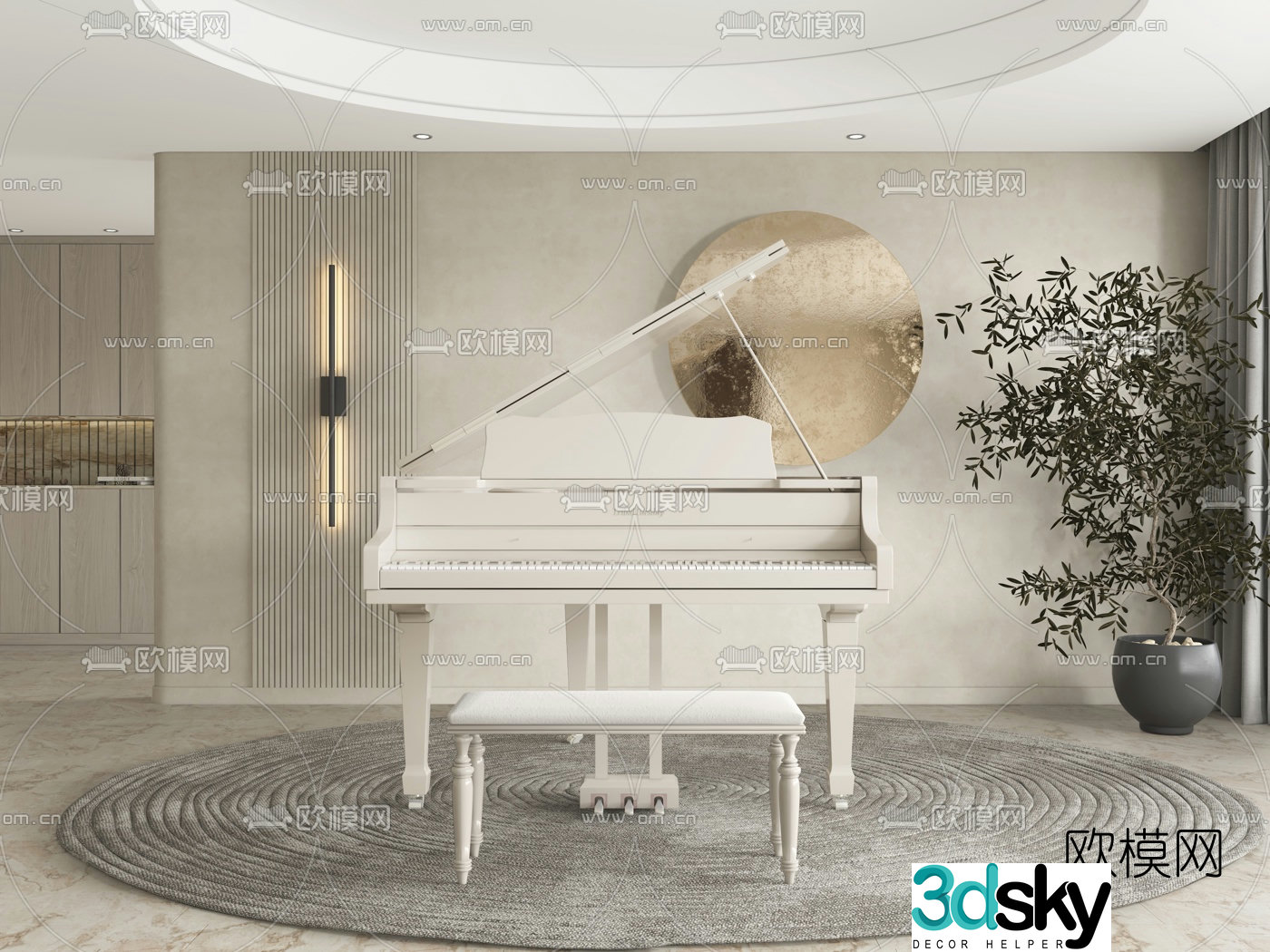 European white piano 3d model