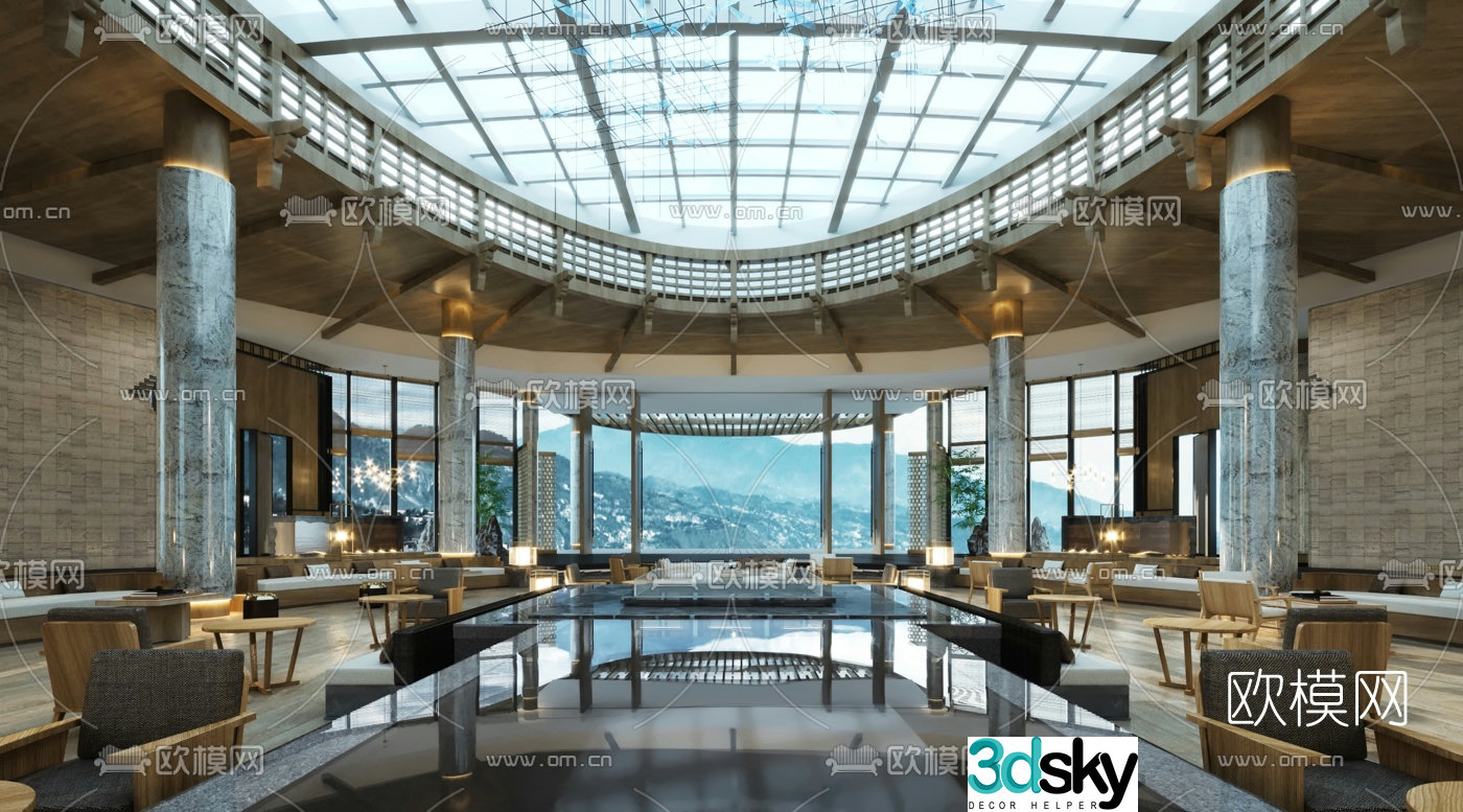 New Chinese style club lobby bar 3D model