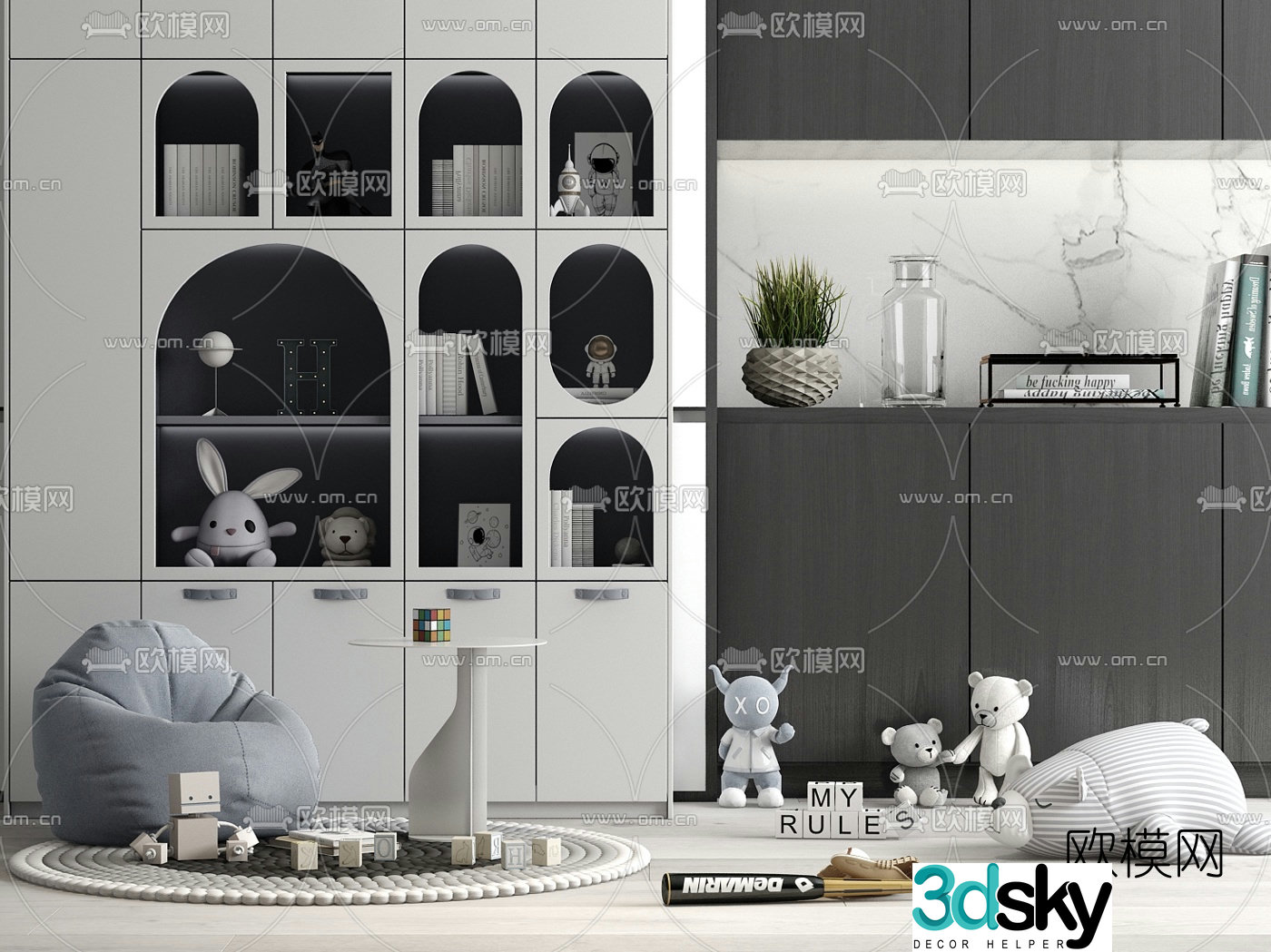 Nordic children’s bookcase toy 3d model