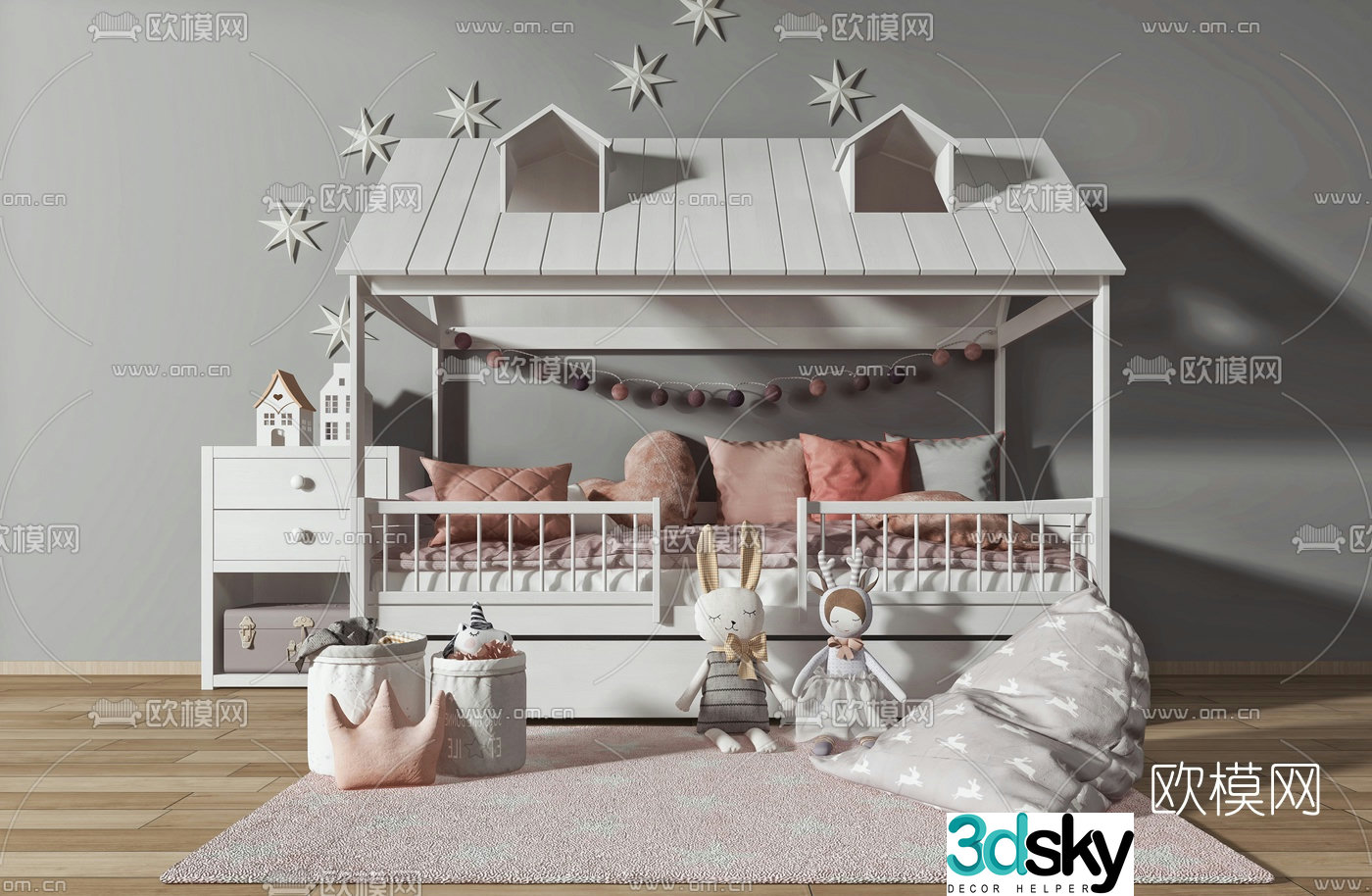 Nordic canopy bed children’s bed 3d model