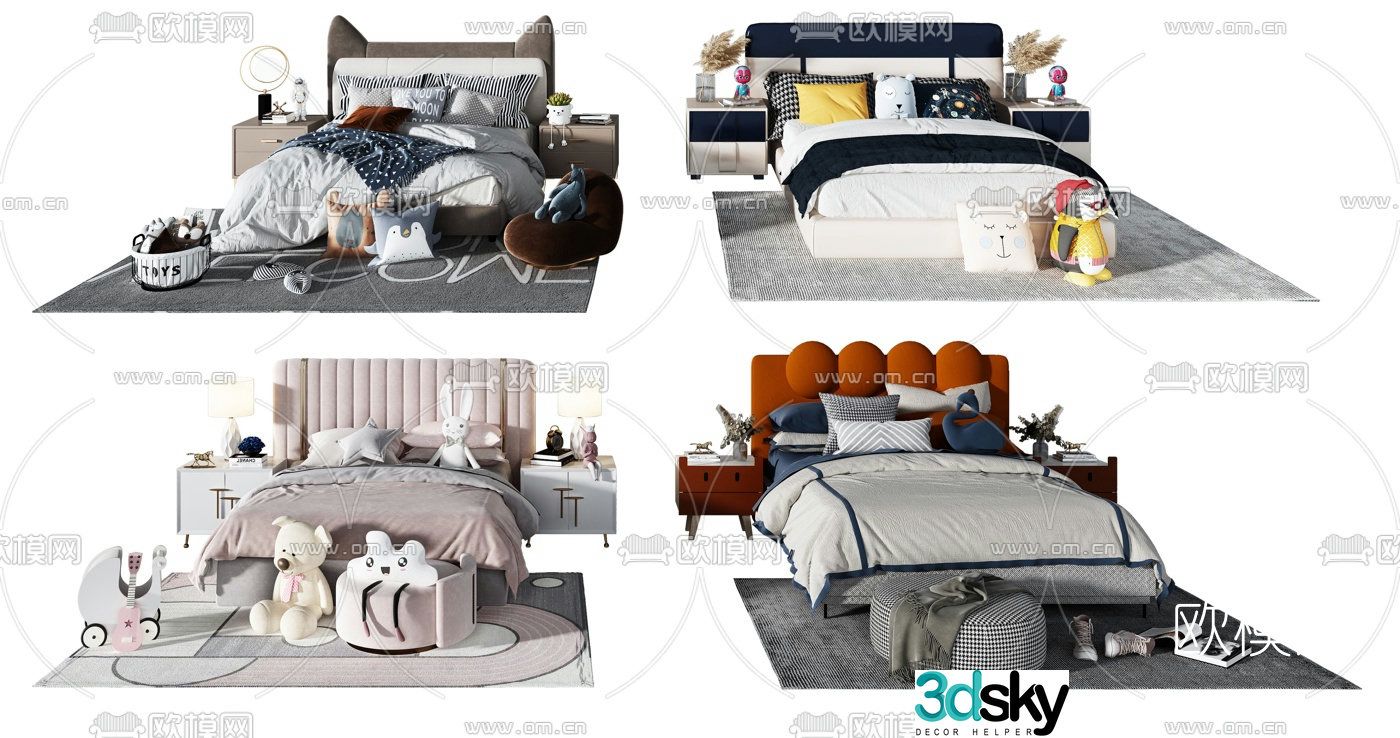 Modern fabric children’s bed 3d model
