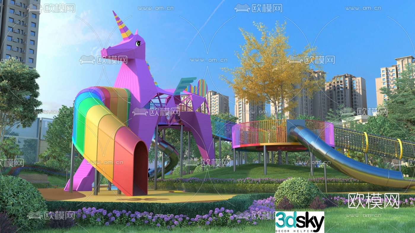 Modern outdoor unicorn children's slide 3d model