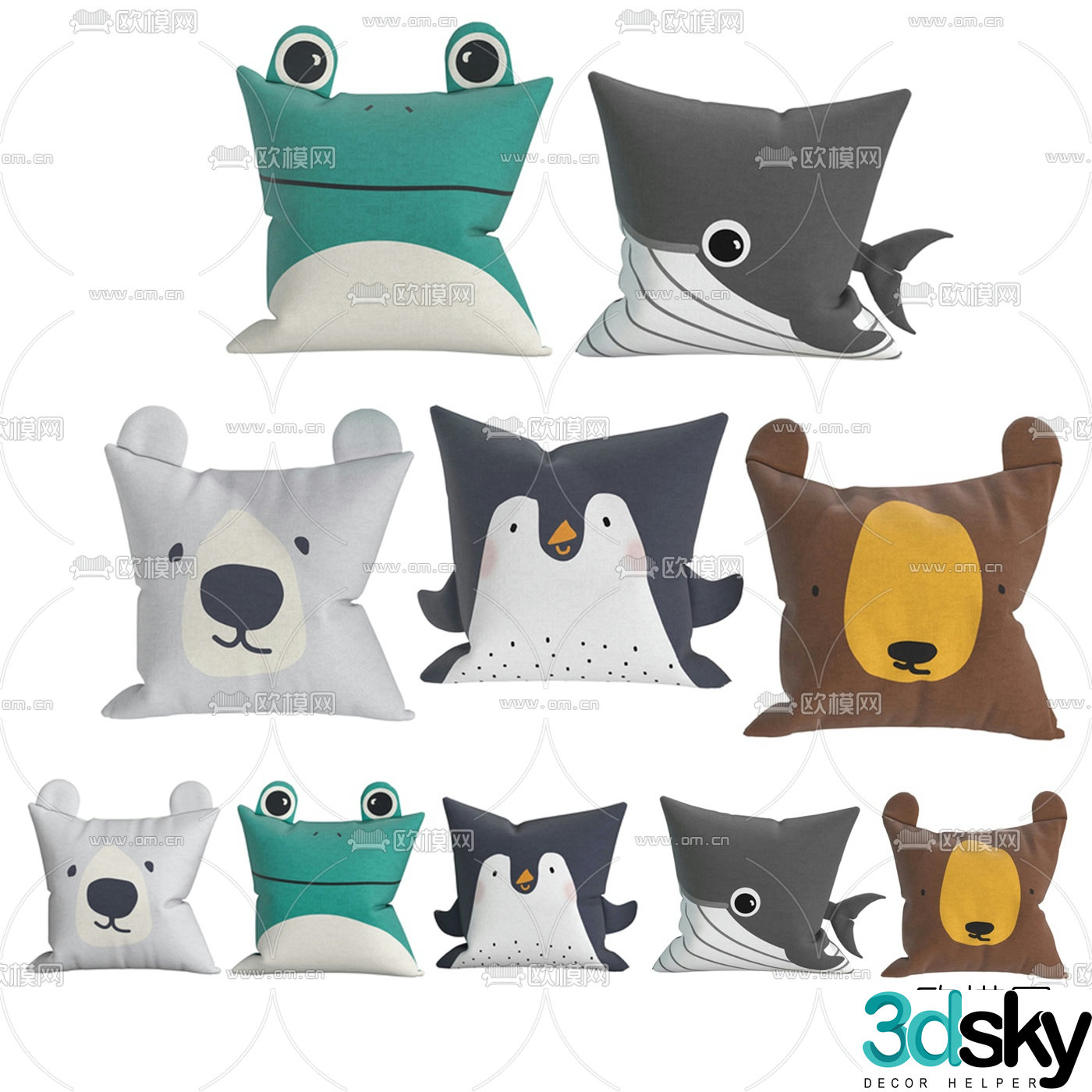 Modern children’s animal cartoon pillow 3d model