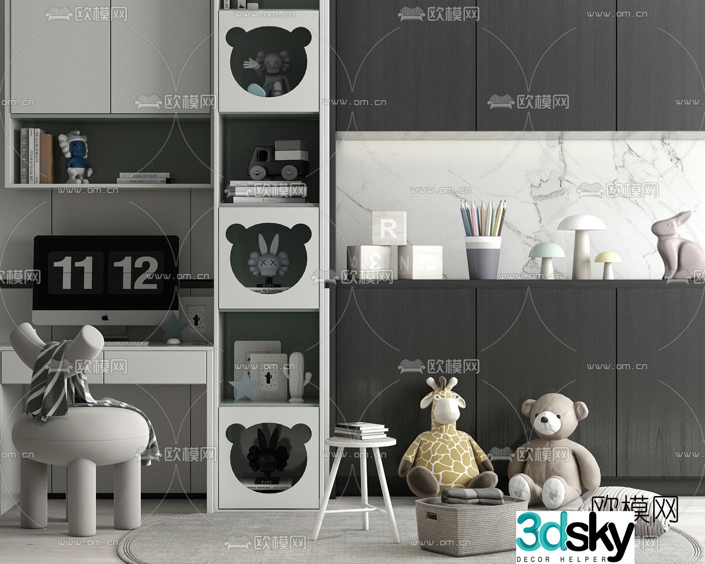 Modern all-in-one children’s bookcase 3d model