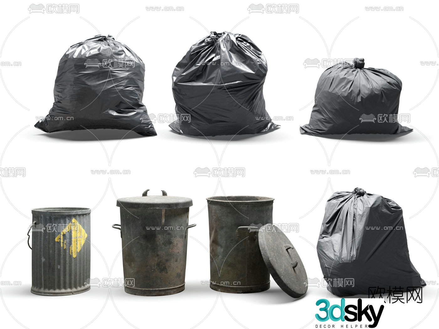 Industrial style trash can garbage bag 3d model