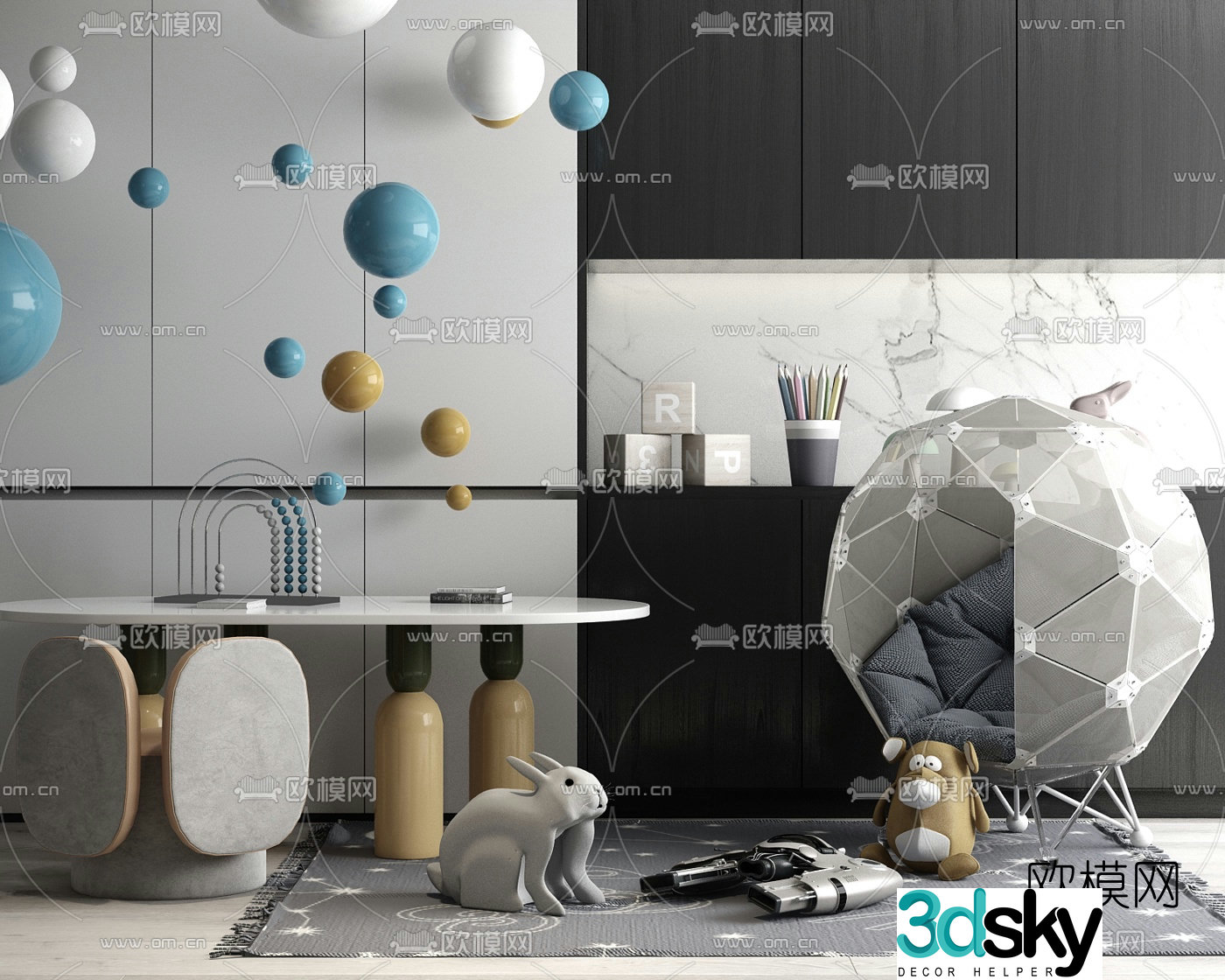 Modern children’s table and chair 3d model