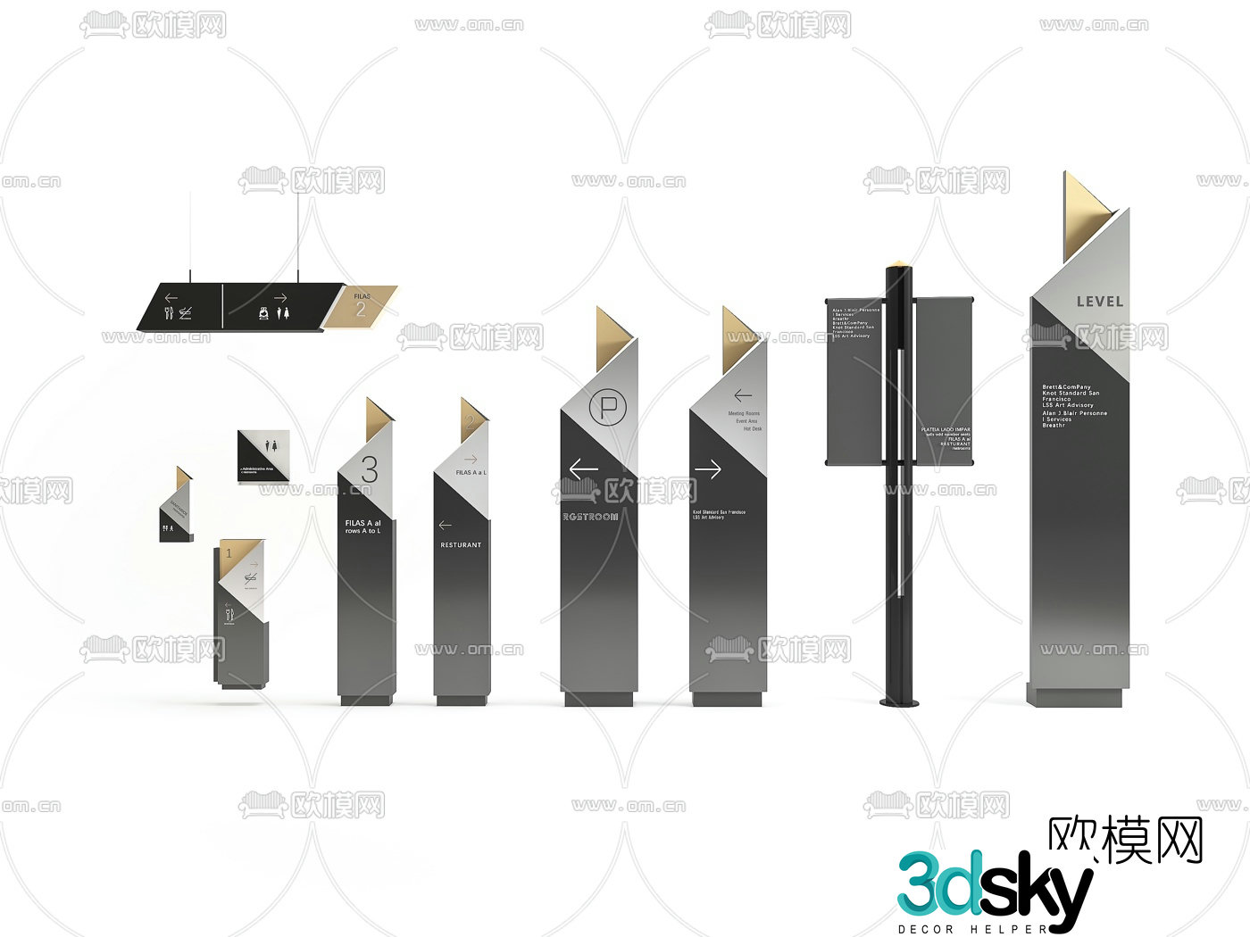 3D model of modern shopping mall guide sign