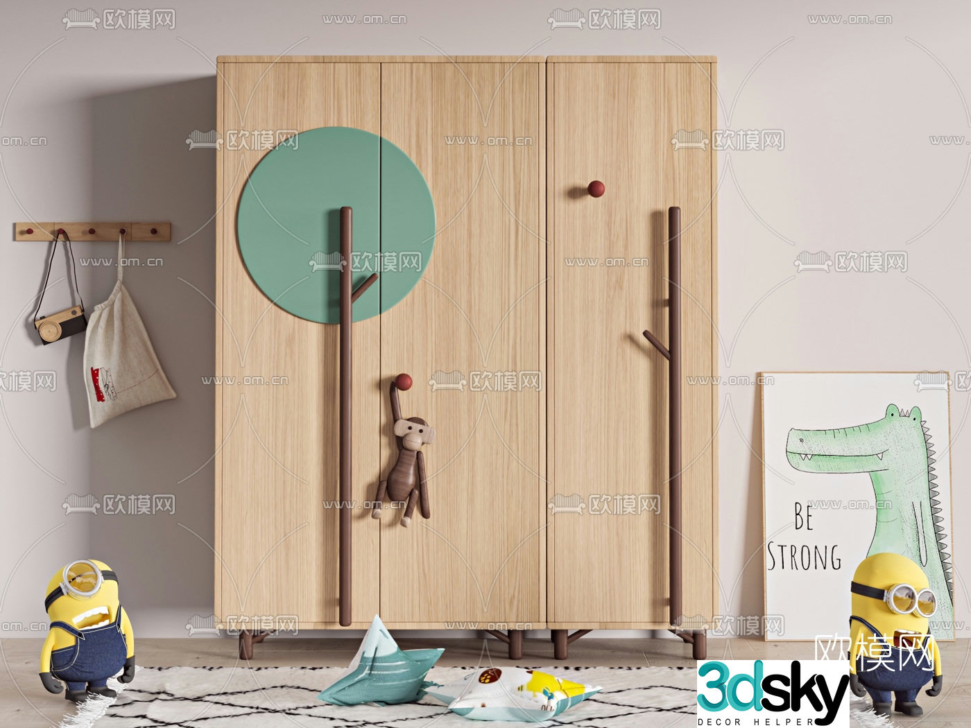 Nordic log children’s wardrobe 3d model