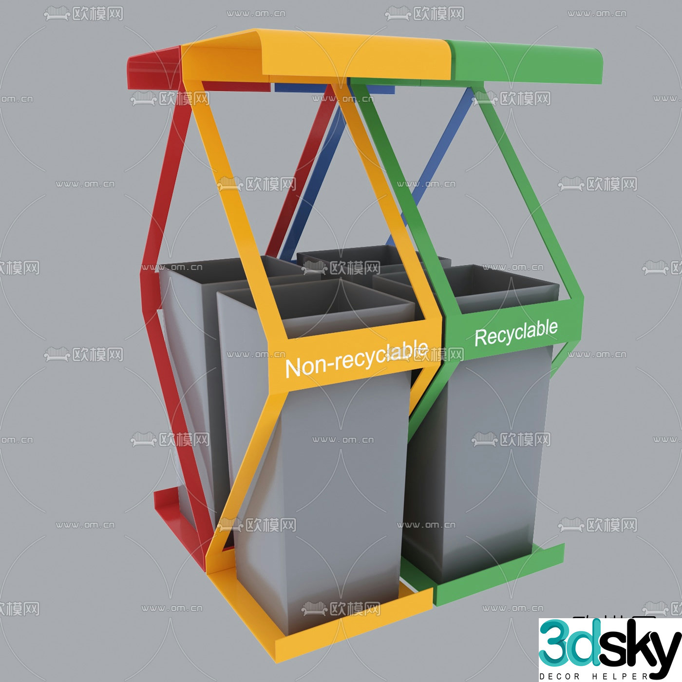 Modern public classification trash can 3d model