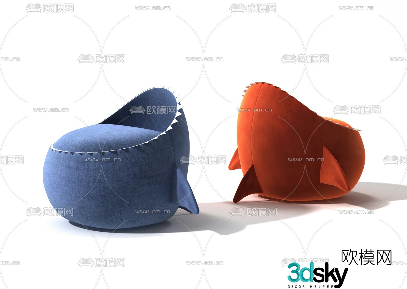 Modern cartoon shark children’s sofa 3d model
