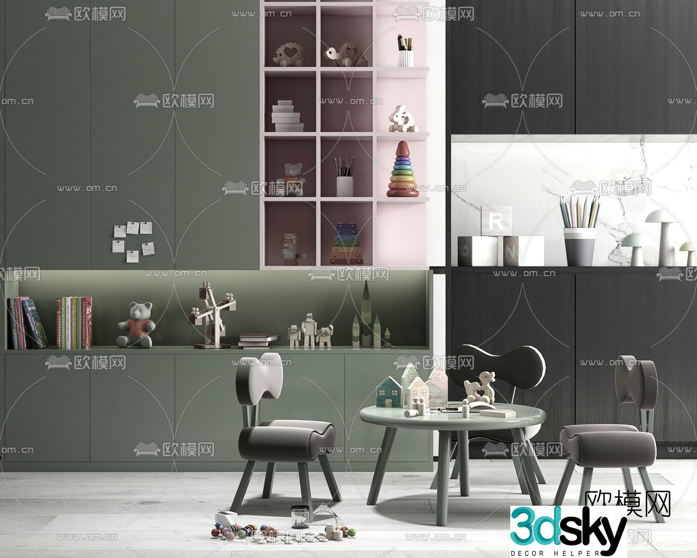 Modern children’s table chair decorative cabinet toys 3d model