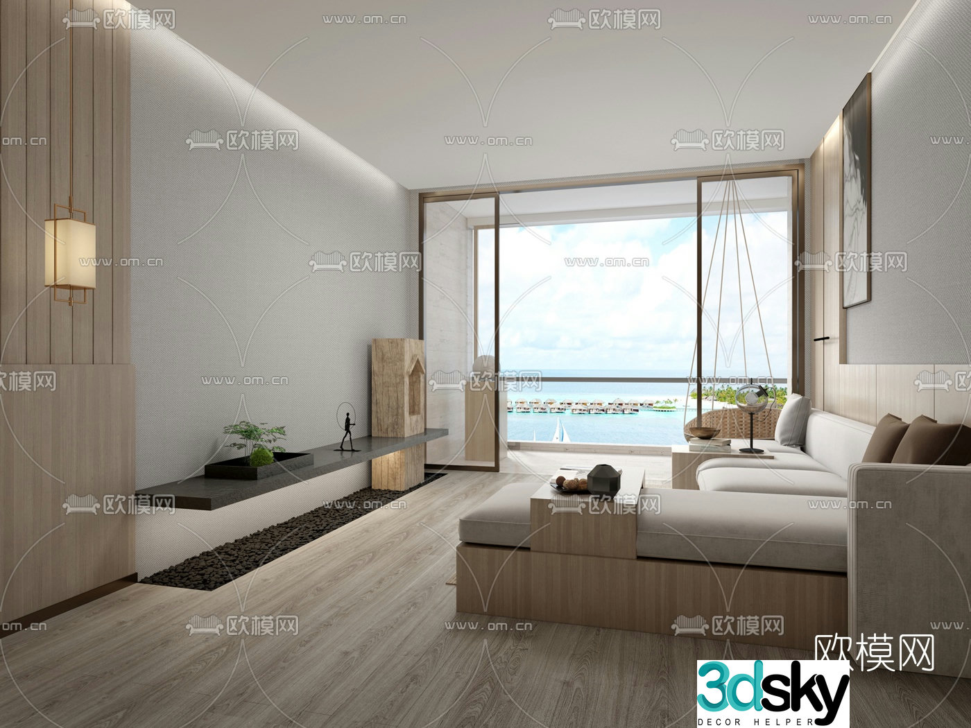Modern resort hotel room suite 3d model