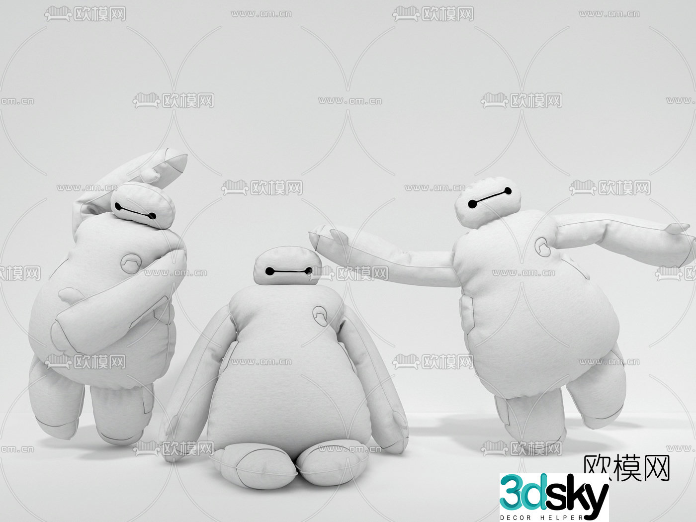 Modern fabric big white toy doll 3d model