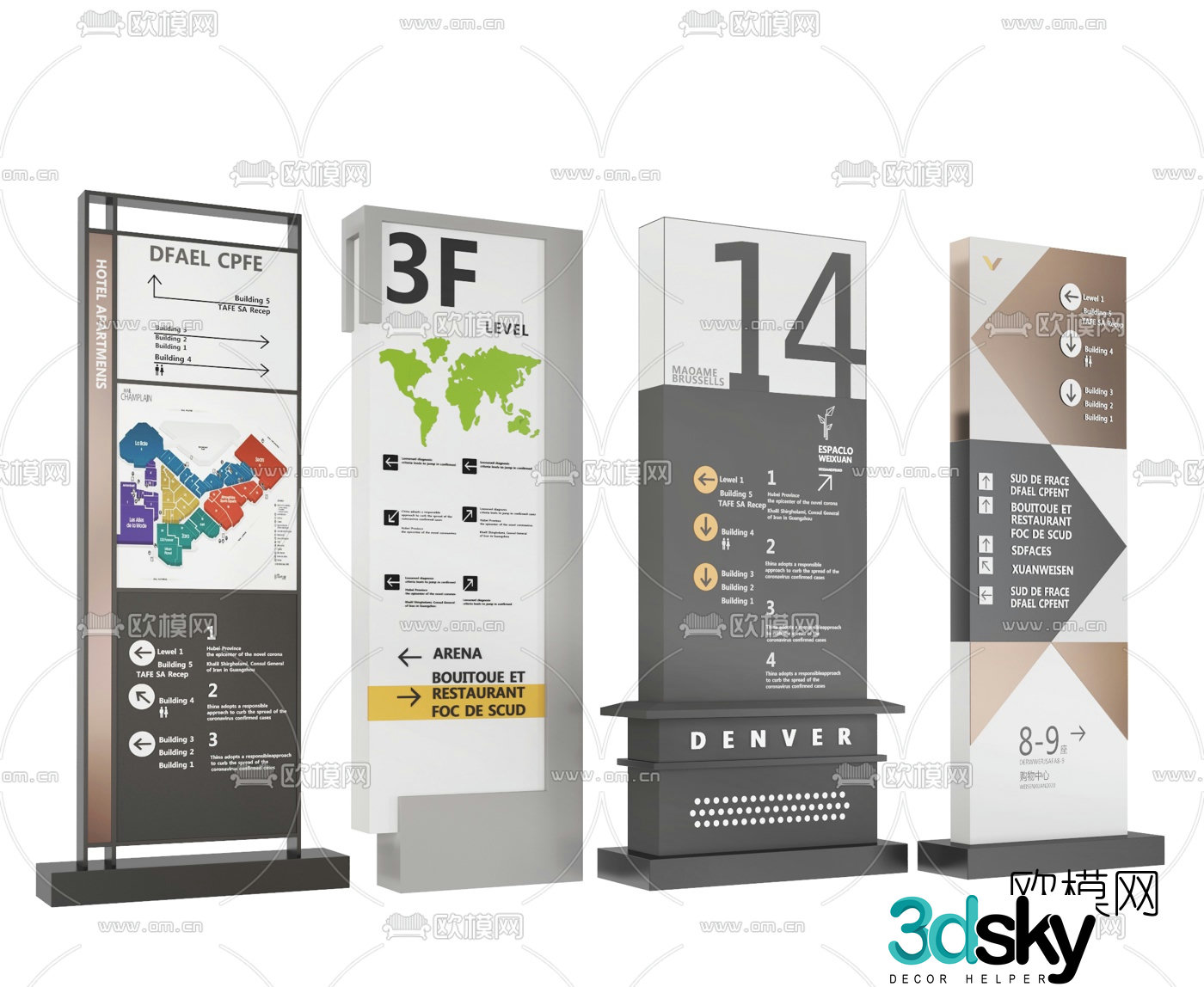 Modern shopping mall guide sign 3d model