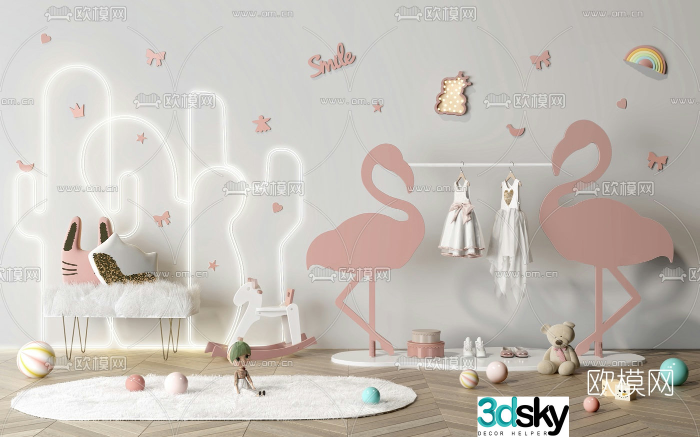 Nordic children’s clothes hanger plush stool toy 3d model