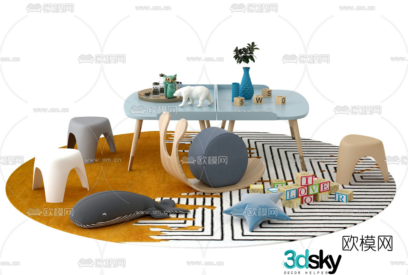 Modern children’s table and chair toys 3d model