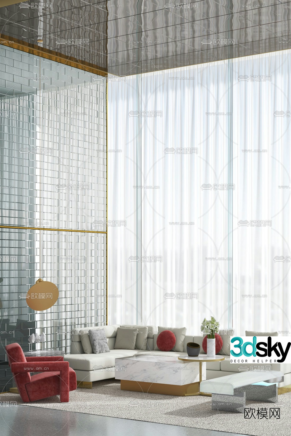 Daji&Puhui Design Modern Fabric Corner Sofa 3D Model