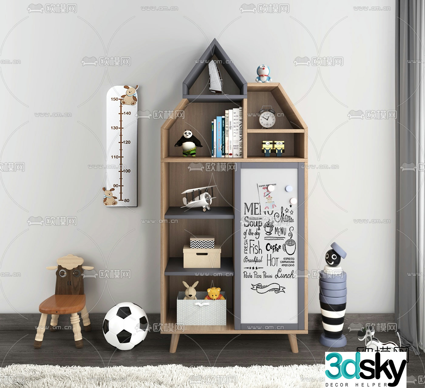 Nordic children’s bookcase storage cabinet 3d model