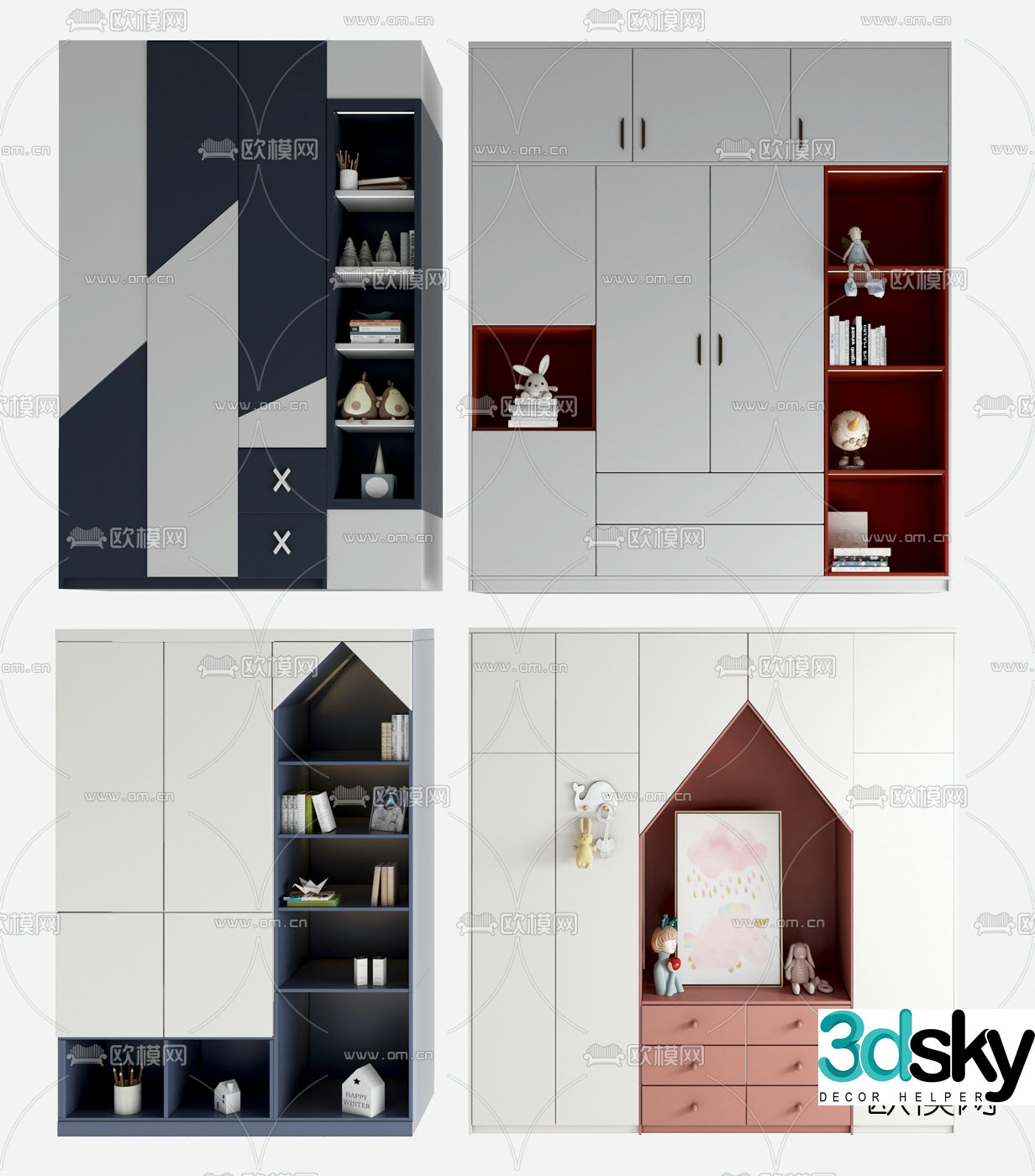 Modern children’s wardrobe storage cabinet 3d model