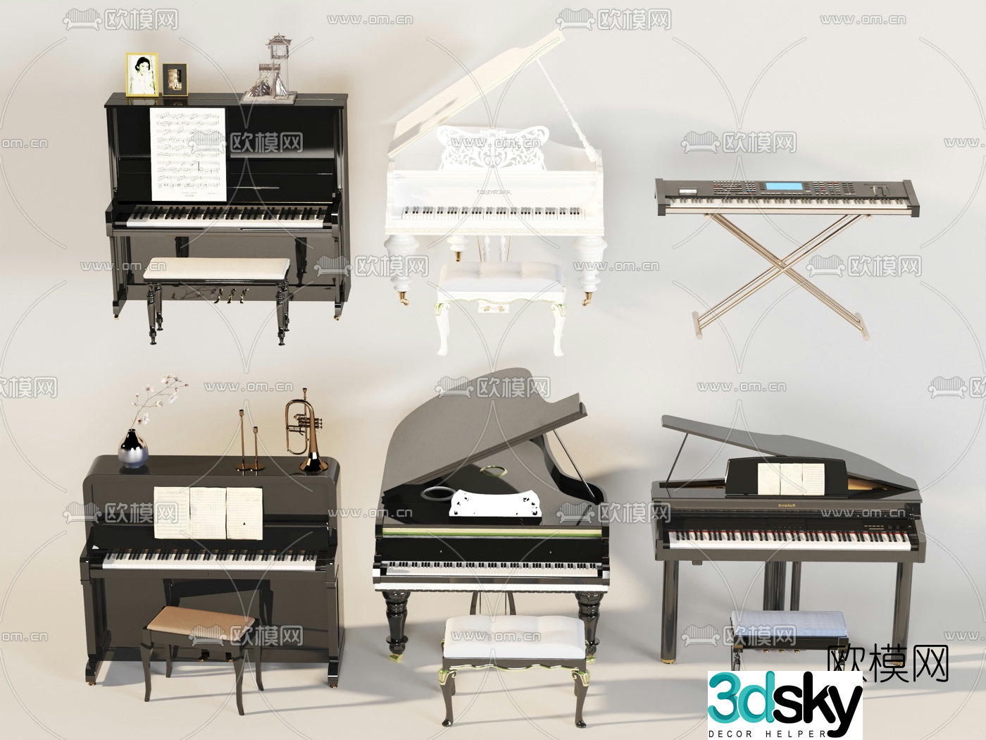 European piano electronic keyboard 3D model