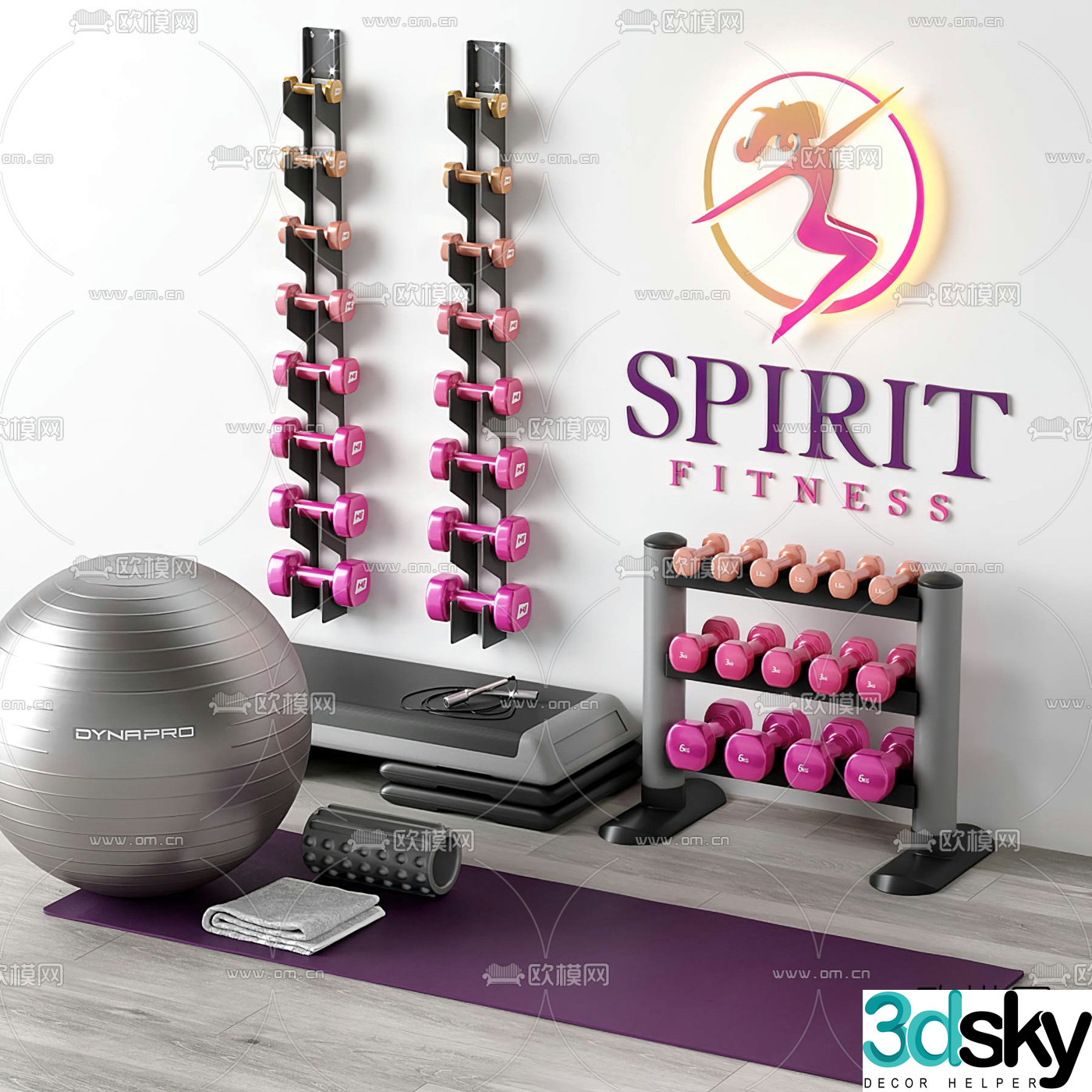 Modern yoga mat yoga ball dumbbell 3d model