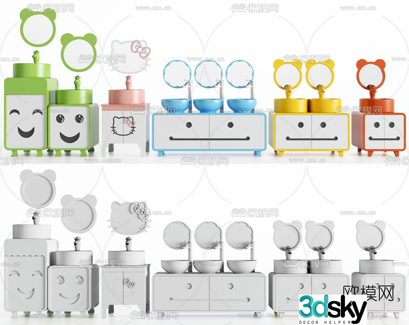 Modern children’s smiling washbasin bathroom cabinet 3d model
