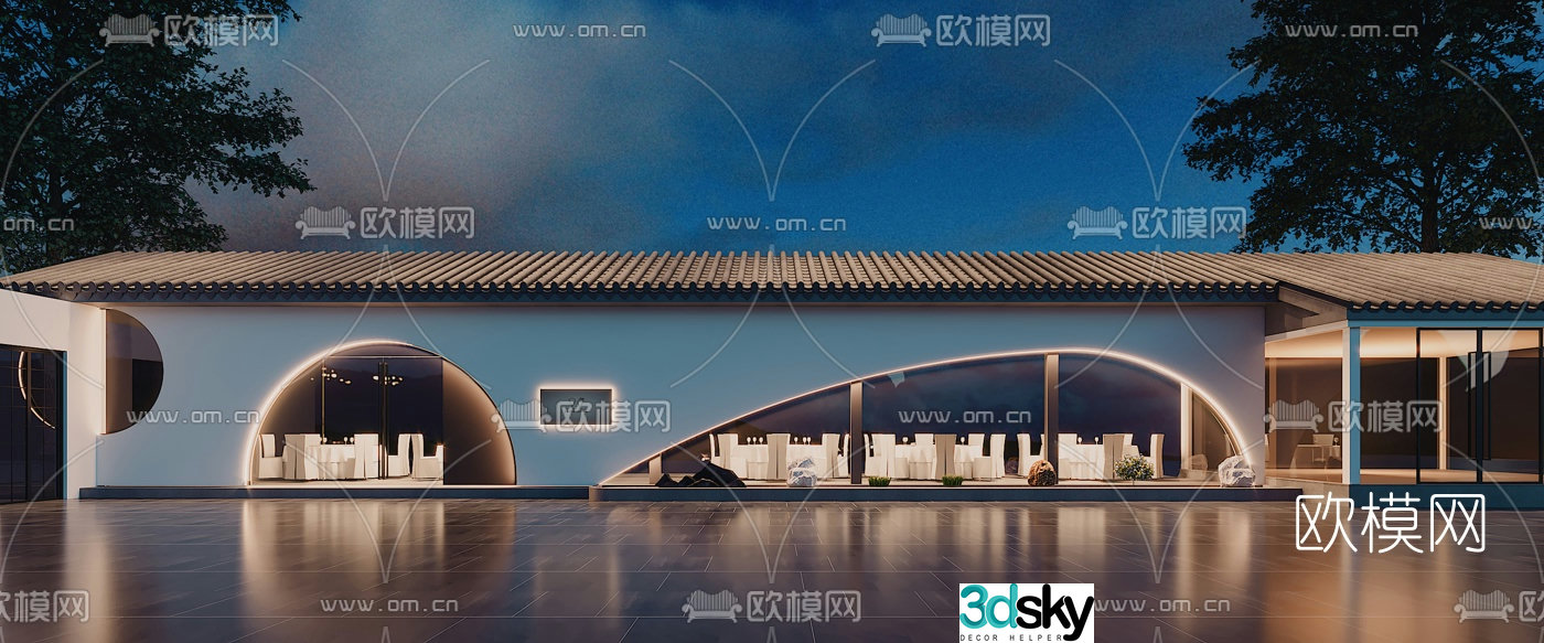 New Chinese-style banquet hall 3D model