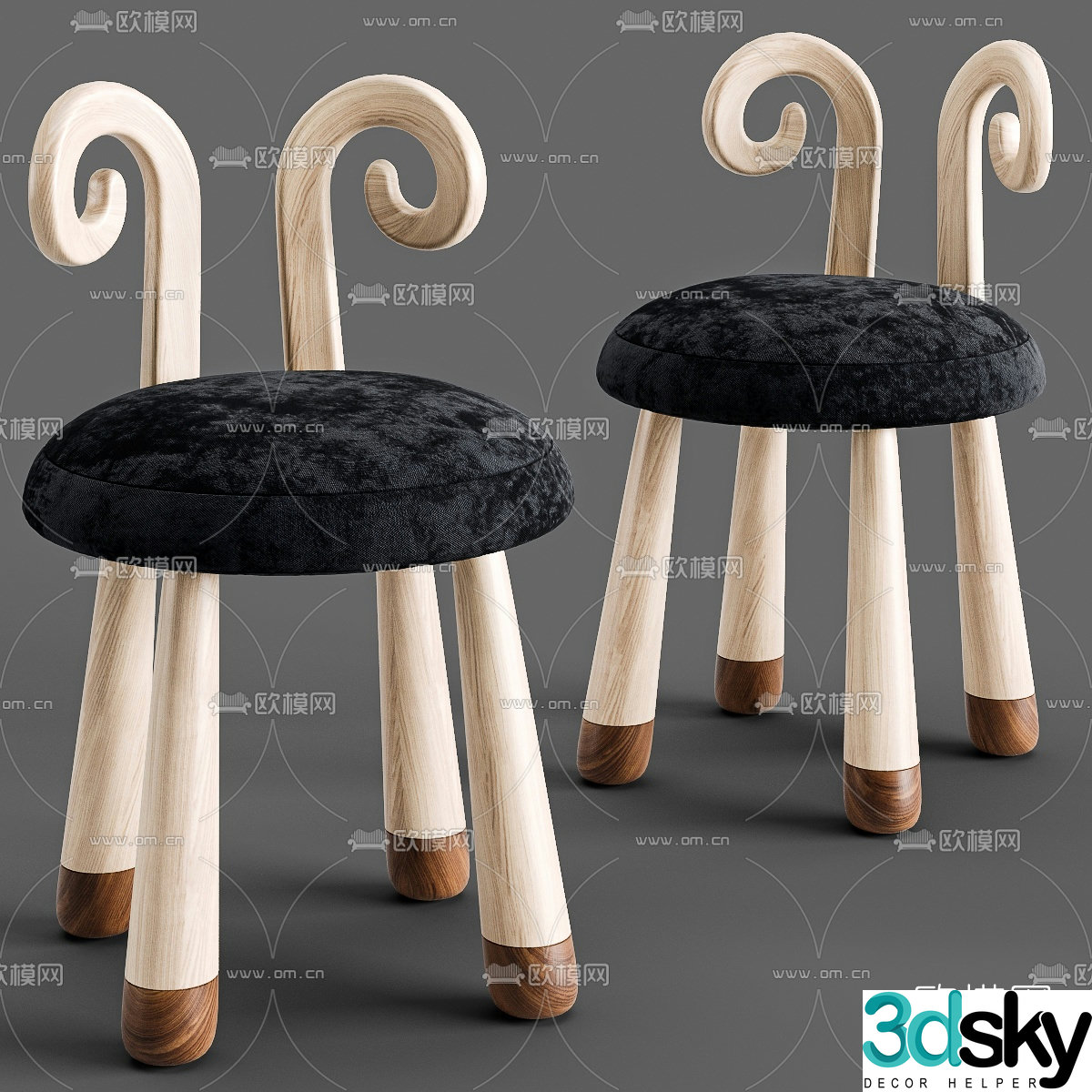 Modern solid wood children’s chair 3d model