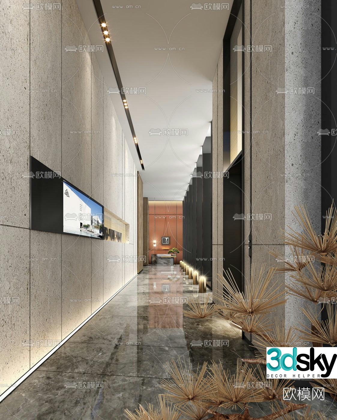 Modern club elevator hall corridor 3d model